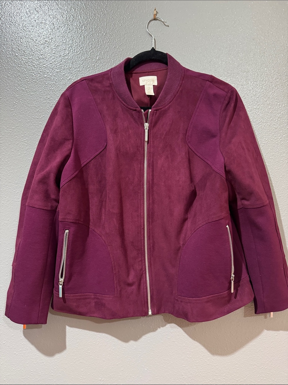 Chico's Plum Suede & Knit Bomber Jacket